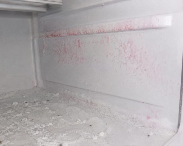 patina rosa all'interno di un congelatore